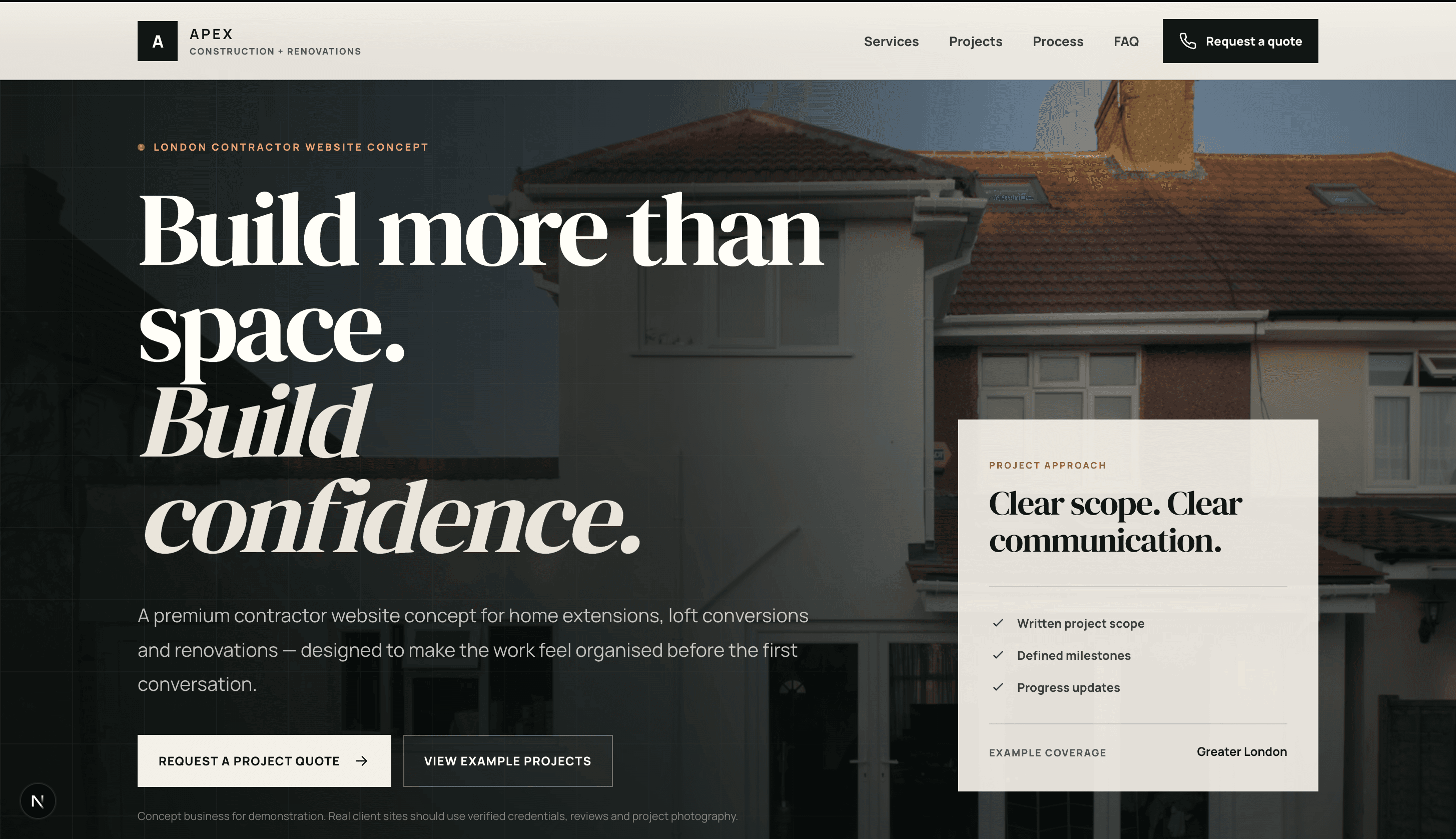 Apex construction and renovation concept website by AN Digital Studio