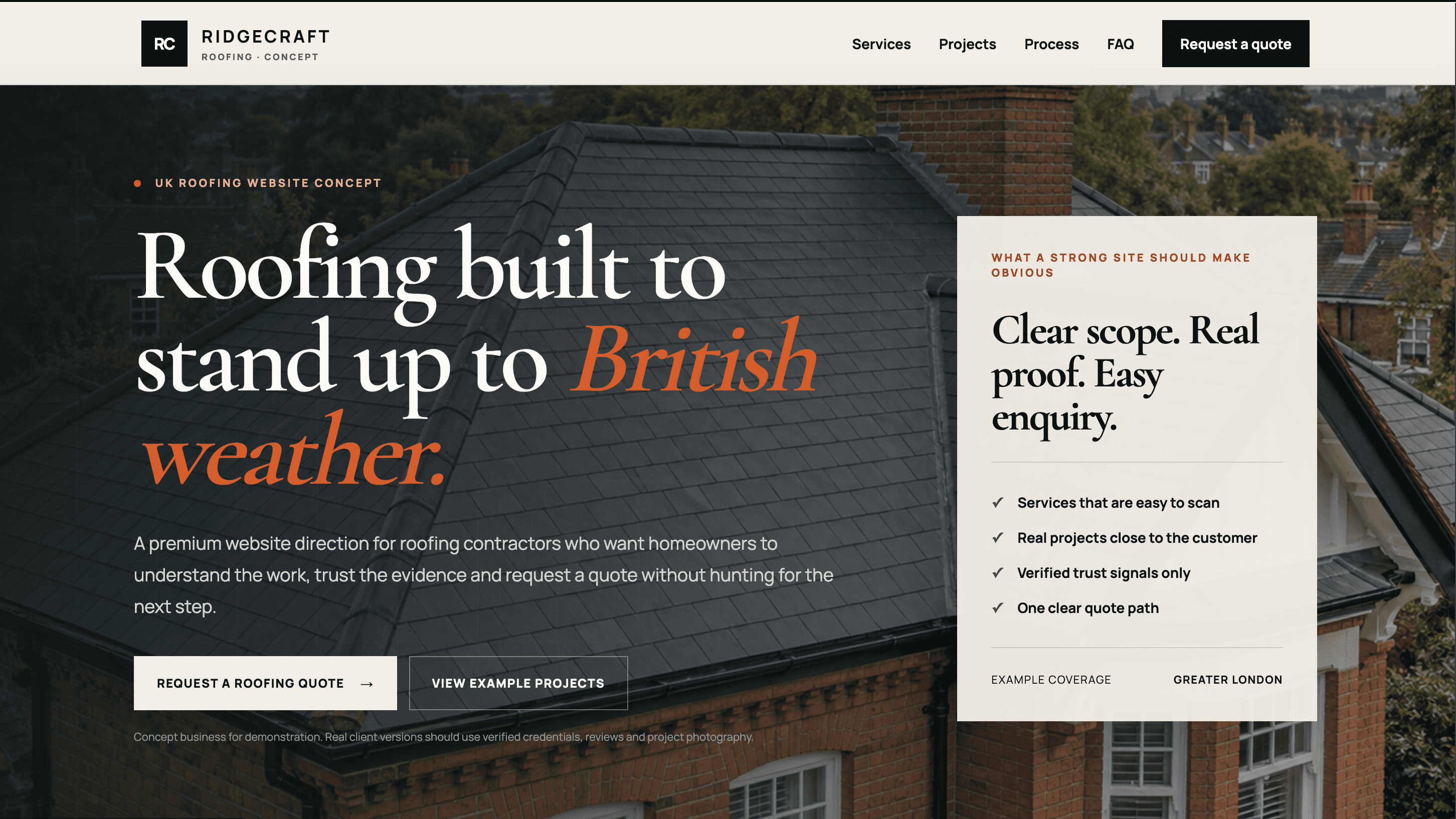 RidgeCraft Roofing concept website by AN Digital Studio